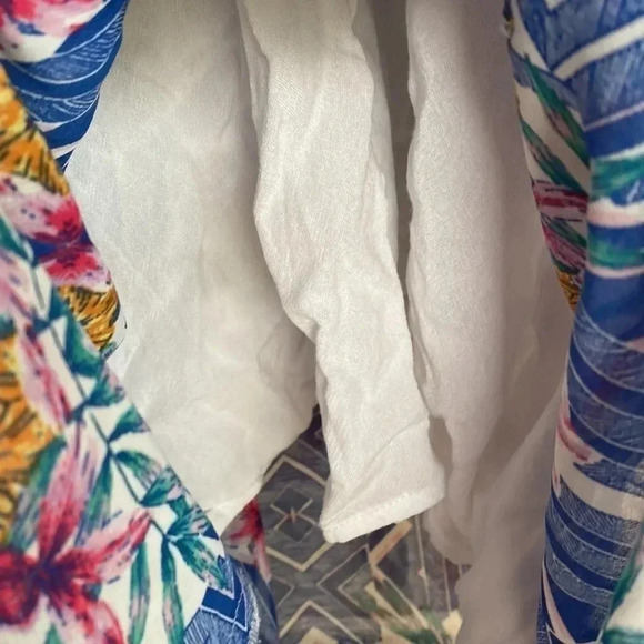 Ark n c. Blue Geometric Floral Sheer Cold Shoulder Maxi Dress - Picture 9 of 14